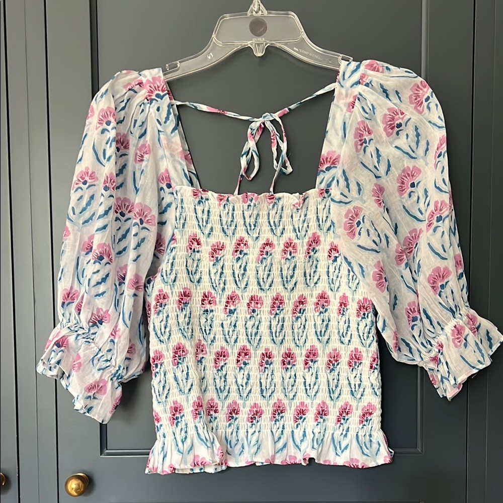 Oliphant Pink and Blue Smocked Blouse